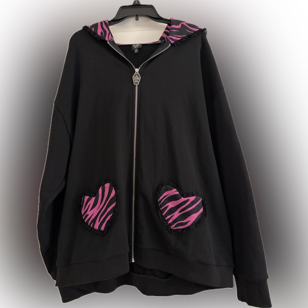 The Grave Girls Plus Sized Zebra Pink Hoodie with Ears